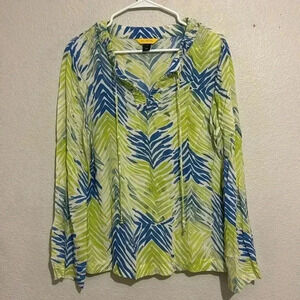 St. John Tropical Floral Long Sleeve Lightweight Silk Top